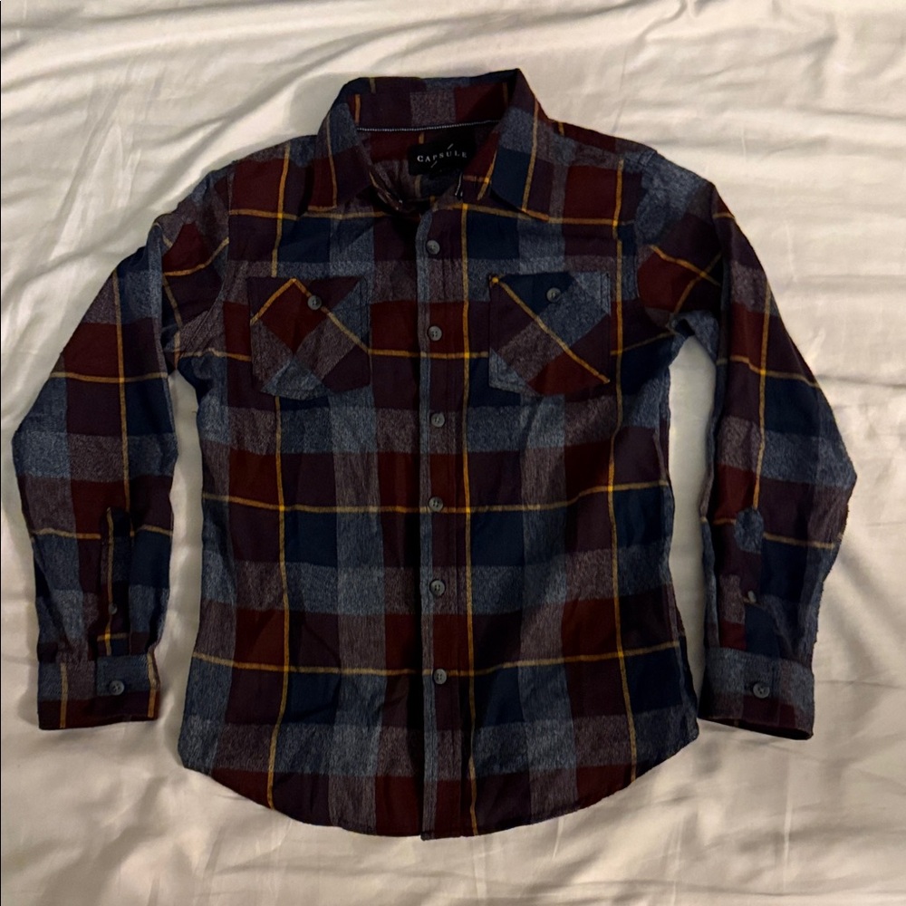 Kids Plaid Button Down Shirt - Red, Blue, Yellow